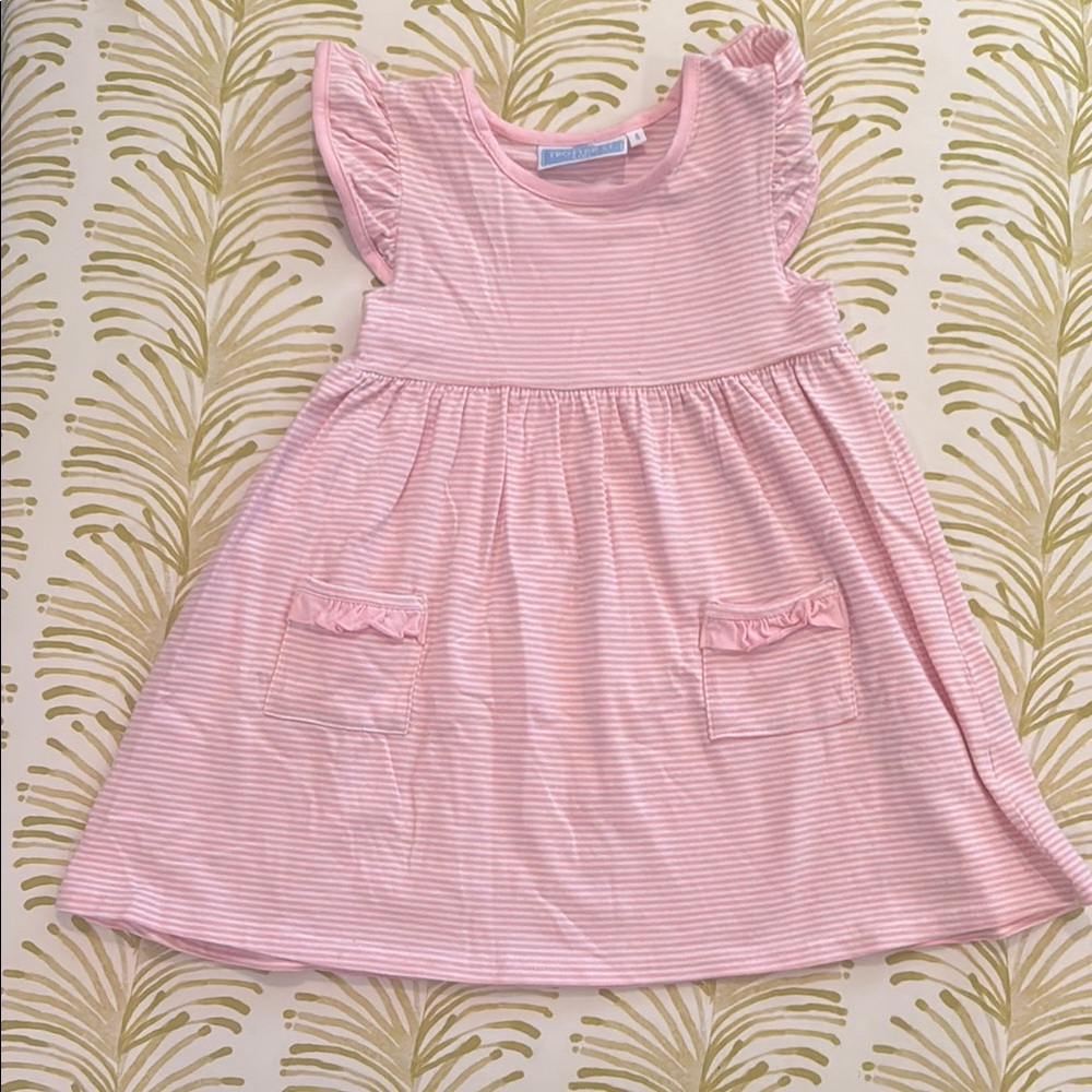 Charming Pink Striped Kids Dress with Ruffle Sleeves